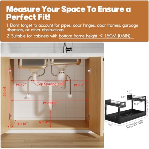 1 Pack-19"-32"W Expandable Under Sink Organizer With Upgrade Ball-Bearing Slide,2-Tier Pull Out Under Cabinet Organizer Height Adjustable,Not Suitable For Cabinets With Partitions In The Middle - Image 2