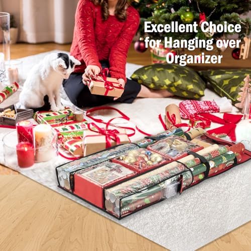 Christmas Wrapping Paper Organizer Storage, Hanging Gift Bag Storage Organizer, Double-Sided Wrapping Paper Holder Storage - Red - Image 7