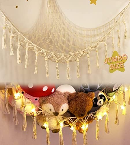 Stuffed Animal Toy Storage Hammock with LED Light-Macrame Jumbo Doll Room Corner Organizer Mesh Decoration-Hanging Storage Nets Kids Bedroom, (X-Large Size) by TCGPRO