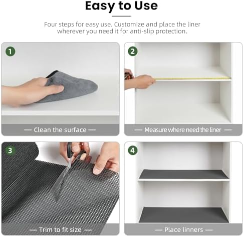 BAGAIL Drawer and Shelf Liner, Non Slip Cabinet Liner, 12" x10', Charcoal - Image 6