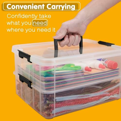 TERGOO 2 Layer Plastic Storage Containers with Lids, Multipurpose Clear Stack & Carry Box, Portable Craft Organizers and Storage Bin for Organizing Art & Craft, Sewing, Makeup, Nail Supplies (Black) - Image 5