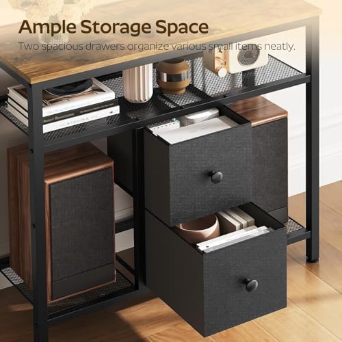 YATINEY TV Stand with LED Lights, Dresser TV Stand, Tall Entertainment Center with 2 Fabric Drawers, TV Media Console Table, for Living Room, Bedroom, Black and Rustic Brown DS10DBR - Image 6