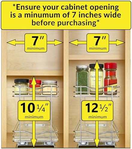 LYNK PROFESSIONAL® Élite™ Pull Out Spice Organization for Cabinets - 6-3/8 inch Wide – Spice Rack for Inside Cabinets – Wood/Chrome - Sliding Spice Rack Organizer for cabinet – Spice Rack - 2 Tier - Image 4