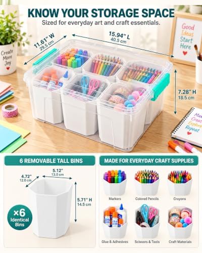 EOENVIVS Clear Storage Boxes with 6 Tall Inserts, Large Plastic Organizer Box with Lid and Handles, 15.94x11.61x7.28 Inches, Multi-Functional Container for Cosmetics, Toys, School Supplies - Image 3