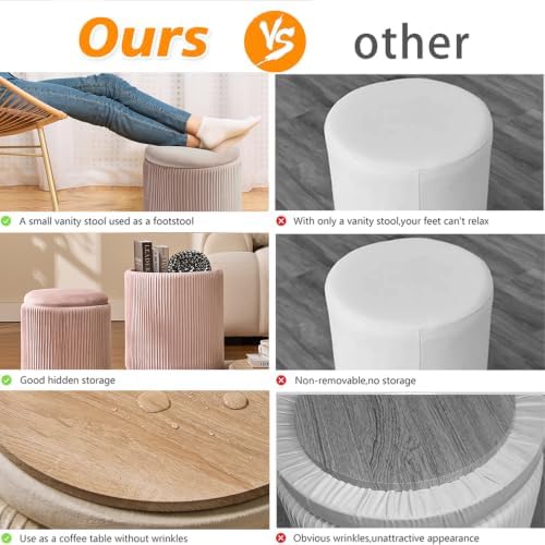 BLEXA Set of 2 Round Storage Ottoman, Velvet Pink Ottoman with Storage - Image 5
