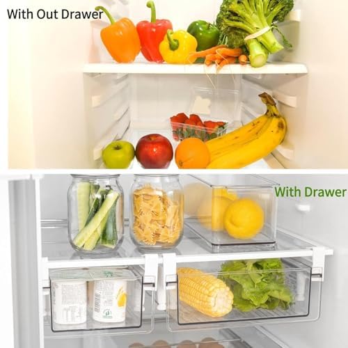 Clear Fridge Organizer Drawer - Plastic Refrigerator Deli Storage Bin for Fruits, Vegetables, Meat & Cheese, Pull-Out Design-M - Image 6