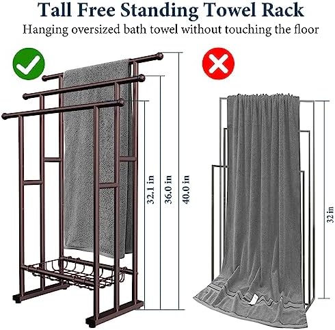 Kayfia 40'' Freestanding 3 Tier Alloy Steel Towel Rack with Storage Basket - Image 2