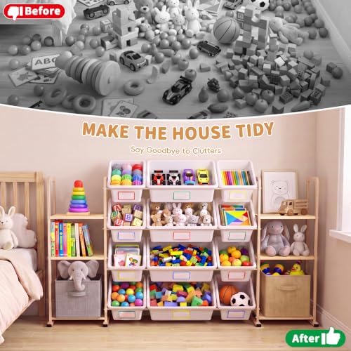 Toy Storage Organizer with 6 Shelves and 12 Removable Storage Bins, Bookshelf/Bookcase, Kids Bin Shelf, Toys Box for Playroom Organization for Bedroom & Room - Image 3