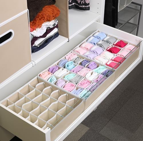 Simple Houseware Sock Drawer Organizer, 3 Pack, Beige - Image 5