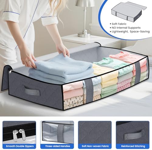TasticTotes 2 Pack Under Bed Storage Containers, 90L Blanket Storage Bags - Image 3