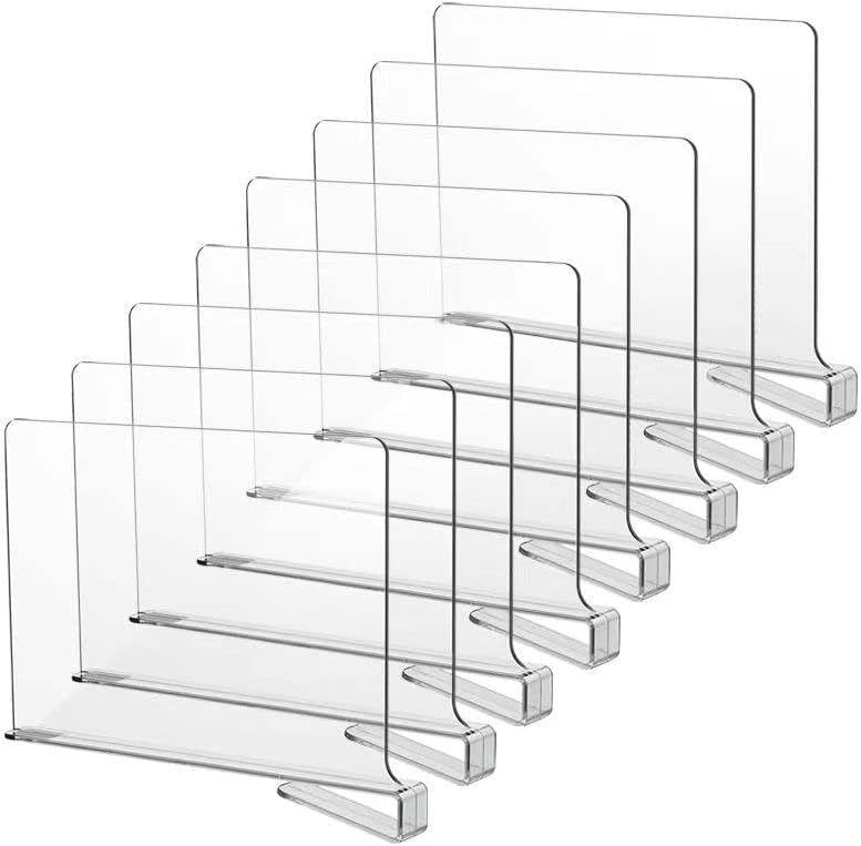LikeU 8 PCS Acrylic Shelf Dividers for Closets,Wood Shelf Dividers,Clear Shelf Separators,Perfect for Clothes Organizer and Bedroom Kitchen Cabinets Shelf Storage and Organization by Makeyoulovelifemore