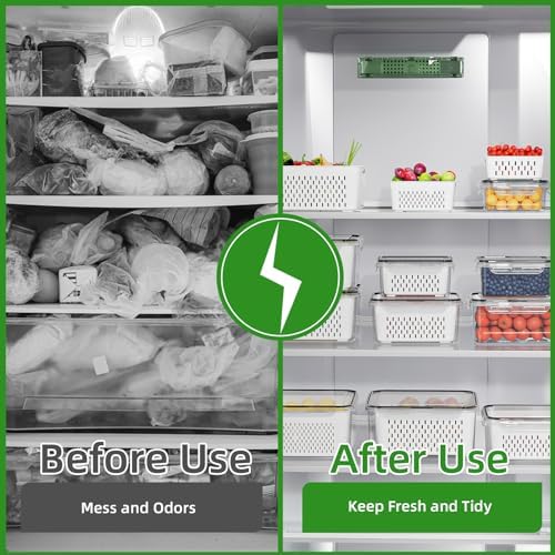 KEMETHY 5 Pack Fruit Storage Containers for Fridge with Removable Colanders - Food Storage Containers with Lids, BPA-Free Produce Containers Keep Fruits, Vegetables, Berry, Meat Fresh Longer - Image 6