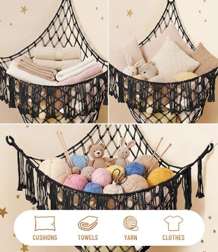 Lare Stuffed Animal Storage Hammock Corner Net - 45" W x 45" H (Black) - Image 5