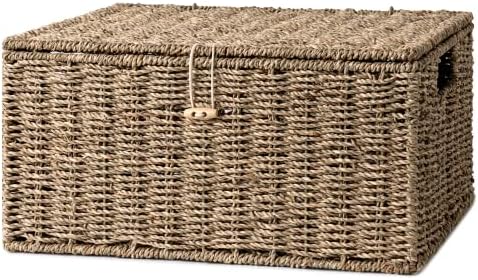 StorageWorks Wicker Basket with Lid, Storage Baskets with Lids, Seagrass by StorageWorks