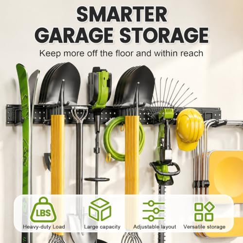 Garage Tool Organizer Wall Mount, 49.5 Inch Heavy Duty Garage Organization System with 10 Adjustable Hooks, Garden Tool Storage Rack for Garage, Yard & Shed, Holds Up to 400 lbs - Image 2