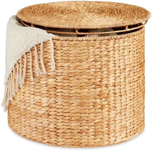 Best Choice Products Large Round Storage Ottoman W/Lid, Handwoven Water Hyacinth Footstool, Accent Stool, Side Table, Storage Container, Plant Stand For Living Room, Office, or Bedroom - Natural by BestChoiceProducts