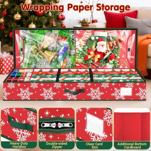SeasonBliss Wrapping Paper Organizer Storage for Christmas, Snowflake/Red - Image 3
