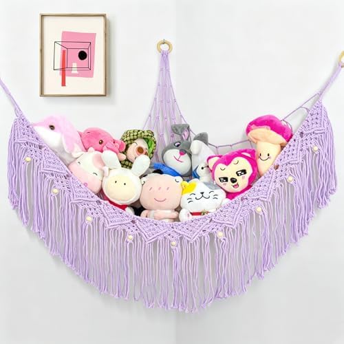 Stuffed Animal Hammock, Net for Stuffed Animals Corner Large, Toy Storage Hammock Plushie Net for Boho Kids Room Nursery Playroom by FLOCNOKY
