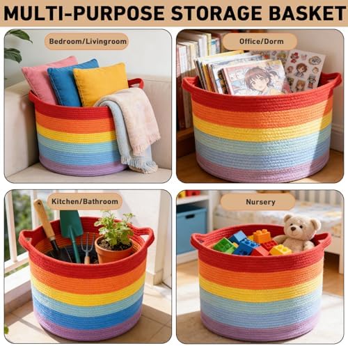 65L Large Blanket Basket,Rope Woven Laundry Basket-Rainbow - Image 6