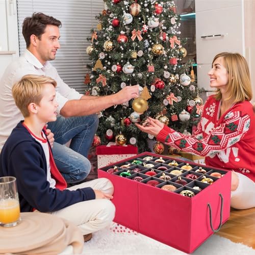 BlessedSeason Christmas Ornament Storage Box，Stackable 3 Drawer Organizers，Max 72 3" Christmas bauble, Adjustable Christmas Ball Storage Container Bins, Red - Image 6