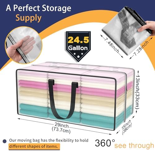 Clear Storage Bags with Zipper, Large Moving Bags Heavy Duty Extra Large, Plastic Storage Totes for Clothes, College dorm Packing Bag with Strong Handles - Image 2
