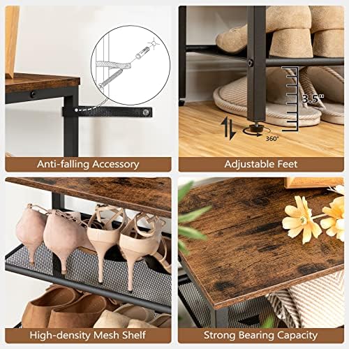 MAHANCRIS 8 Tier Shoe Rack Organizer for Closet, Holds 28-32 Pairs, Tall Metal Shoe Storage Shelf for Entryway Bedroom, Sturdy Freestanding Shoe Rack Space Saving, Large Capacity, Rustic Brown - Image 5