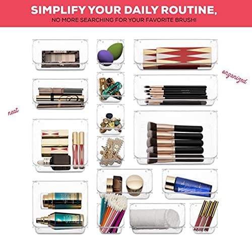 Seseno 25 PCS Clear Plastic Drawer Organizers Set, 4-Size Versatile Bathroom and Vanity Drawer Organizer Trays, Storage Bins for Makeup, Bedroom, Kitchen Gadgets Utensils and Office Accessories - Image 5