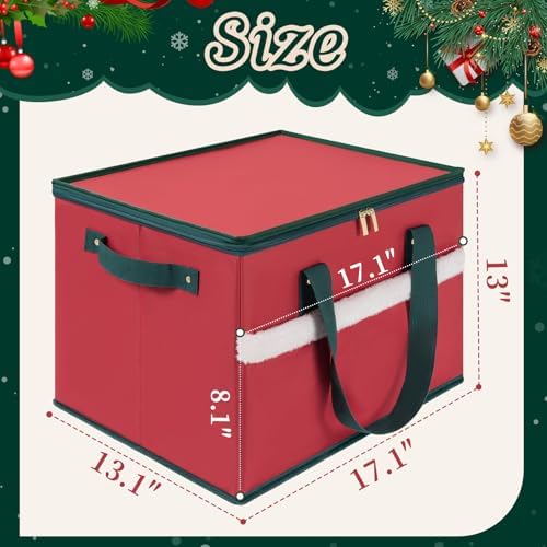 Christmas Ornament Storage Box with Adjustable Dividers Zippered Top Stores up to 36 Holiday Ornaments (4 Inch) Xmas Ball Decorations Organizer Storage Container Bin - Image 2