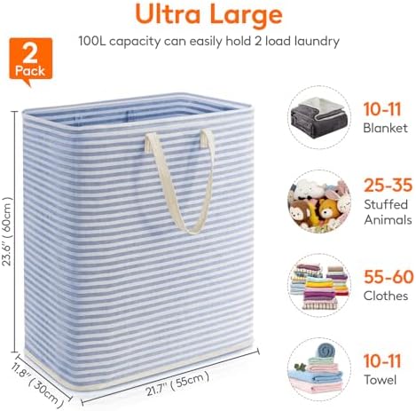 Lifewit 100L Large Laundry Baskets, Laundry Hampers Bags, 2 Pack, Pink&Blue - Image 4