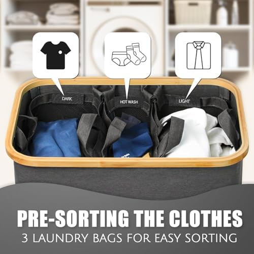 Hampers for Laundry Basket with Lid, 160L Large Laundry Hamper 3 Section - Image 4