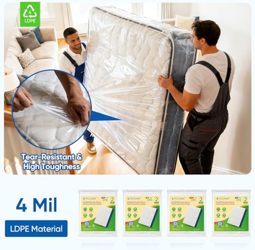 TICONN 1PK Plastic Mattress Bags for Moving, Waterproof Mattress Cover - Image 7