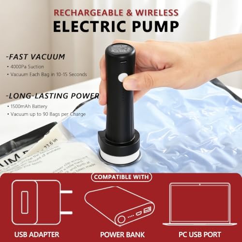 Travel Vacuum Bags for Clothing with Cordless Pump 27 Combo, Black - Image 5