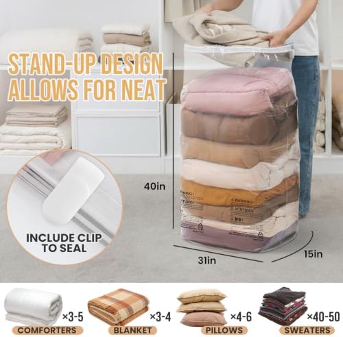 TAILI 8 Pack Vacuum Storage Bags, Jumbo Cube (31x40x15 Inch), Clear - Image 2