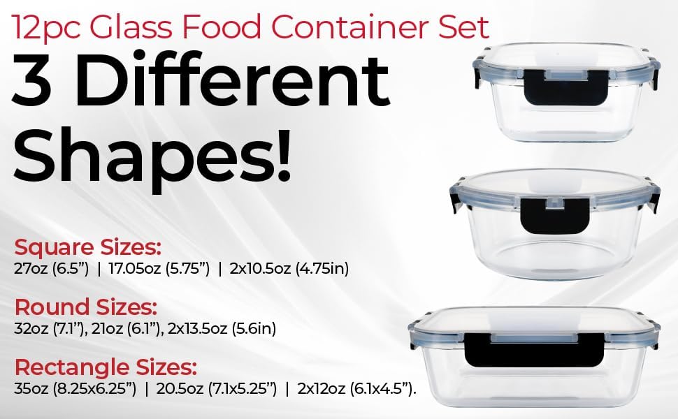 Magic Mill Premium Borosilicate Glass Food Storage Containers with lids Set | 24pc Sets with 12 Bowls & 12 Airtight Locking Lids for Lunch & Meal Prep, Safe for Oven, Freezer, Dishwasher, BPA-Free - Image 7