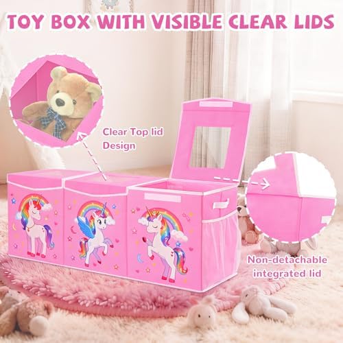 Livole Large Toy Box Collapsible Kids Toy Chest Bins with Lid & Divider - Image 4