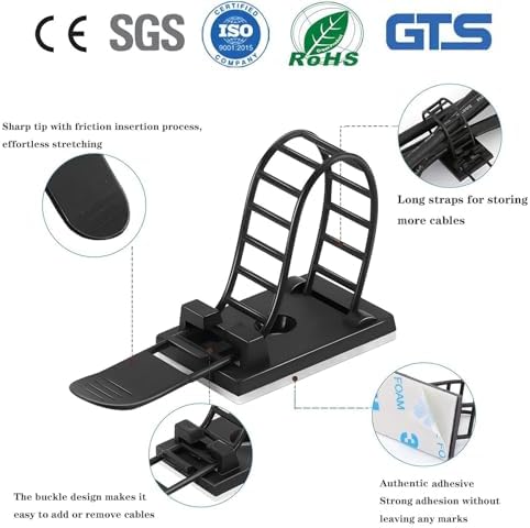 Adjustable Adhesive Cable Management Clips for Desk, Black, 50 Pcs - Image 3