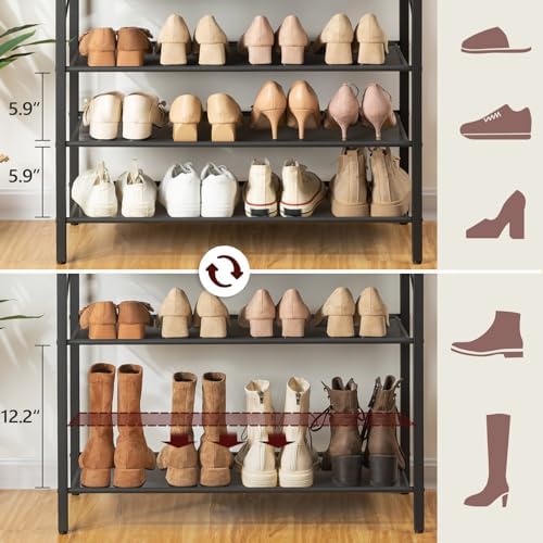 MAHANCRIS 10 Tier Shoe Rack Organizer for Closet, Holds 36-40 Pairs, Tall Metal Shoe Storage Shelf for Dorm, Entryway, Sturdy Freestanding Shoe Rack Space Saving, Large Capacity, Rustic Brown - Image 5