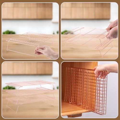 Briout Cooling Rack for Cooking Baking 3 Tiers,16"x10" Wire Rack, Rose Gold - Image 5