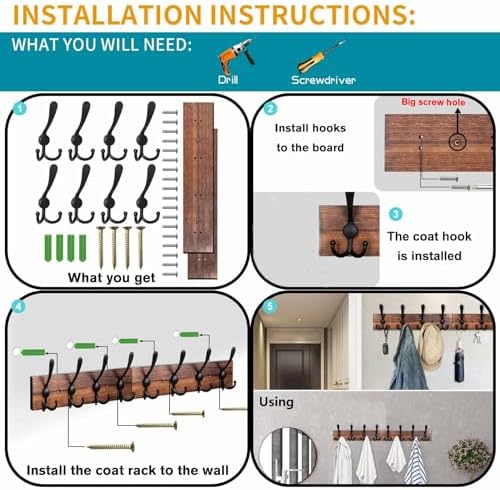 Coat Rack Wall Mount 31.5'' Coat Hanger Wall Mount Burnt Brown Coat Hooks for Wall Rustic Towel Racks for Bathroom Living Room Coat Hat Cloth - Image 7