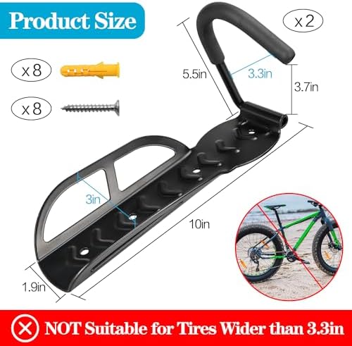 DkOvn 2 Pack Bike Rack Garage Wall Mount, Wall Mount Bike Rack with Screws, Heavy Duty Steel Vertical Bike Hook Holds Up to 66lb for Indoor Storage - Image 4