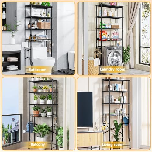 Mlinavn Over-The-Toilet Storage Rack, 4-Tier Bathroom Organizer Shelf Over Toilet with Adjustable Shelf and Basket, Freestanding Space Saver Bathroom Shelves Above Toilet for Room (Black) - Image 4