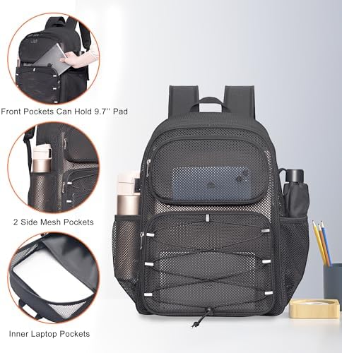 Bagenius Heavy Duty Mesh Backpack, 30L See Through Large Capacity Beach Bag - Image 5