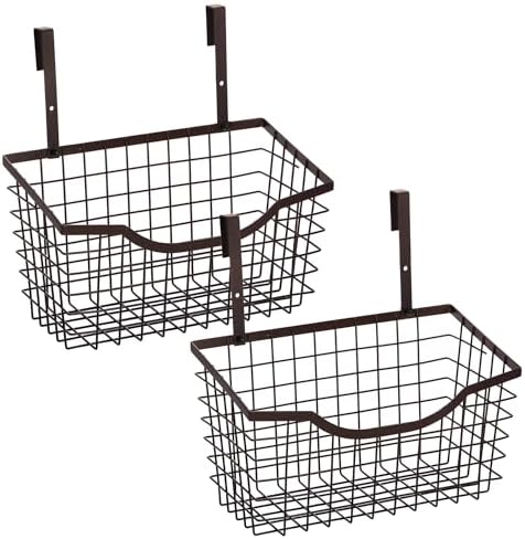 Nicunom 2 Pack Cabinet & Wall Mount Basket, Large Metal Wire Basket Wall Mount Hanging Basket Over Cabinet Door Organizer Bin Grid Storage Baskets for Home Kitchen Bathroom Pantry, Bronze by Nicunom