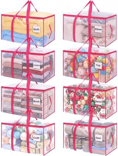 8 Pack 93L Extra Large Heavy Duty Clear Moving Bags 200LBS, Pink Edges by Dntorx
