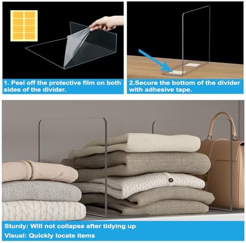 OKPOW Shelf Dividers Closet Organizer - 7.5" Tall X 11.8" Deep Acrylic Clear Sturdy Separate for Clothes Purse - Adjustable Space Saver Easy Install for Home Organization Enthusiasts 12 Pack - Image 4