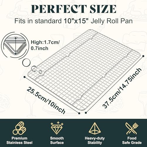 Cooling Racks 10 x14.75 in, Tight-Wire Stainless Steel Baking Rack 1-Pack - Image 2