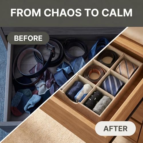 Household Essentials Brown 723-1 Deep 9 Section Drawer Organizer Box for Storage | 12 in x 12 in 3.13 - Image 6