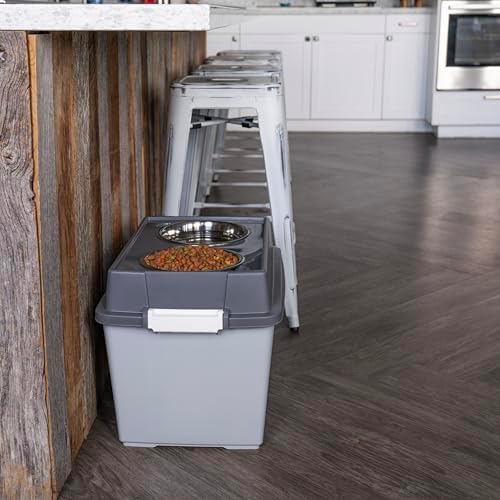 IRIS USA Elevated Dog Bowls 15" H, up to 47 lb Storage, Gray/Dark Gray - Image 6