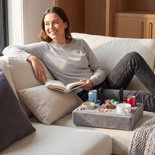 Yerliker Couch Tray Cup Holder, Flannel Sofa Caddy Waterproof,Gray - Image 4