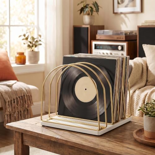 Wooden Vinyl Record Storage Holder, Gold - Image 2